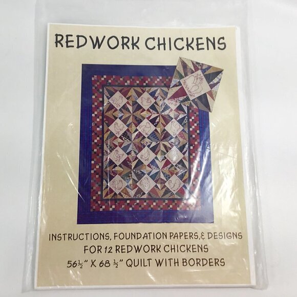 Redwork Chickens Foundation Paper Piecing Quilt Pattern Quilting Pieced Blocks - Picture 8 of 8